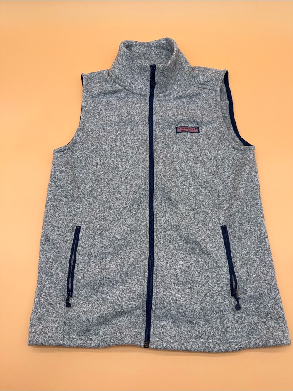 Vineyard Vines Women’s Gray Sweater Fleece Full Zip Vest Preppy Quiet Luxury
